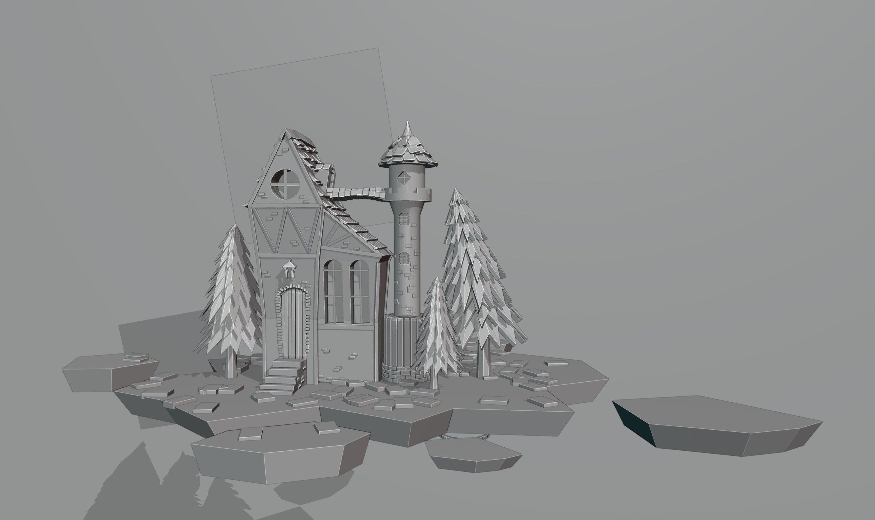 Night house on the background of the moon 3D model_3