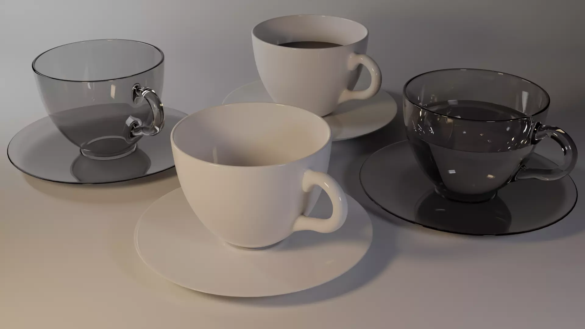 3D porcelain and glass cup tea models Low-poly 3D model