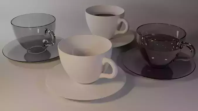 3D porcelain and glass cup tea models Low-poly 3D model