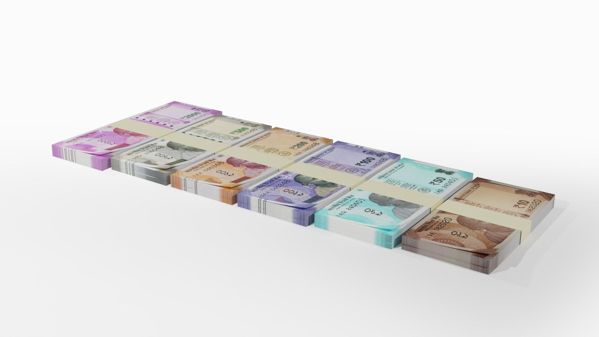 Indian rupees notes Low-poly 3D model_1