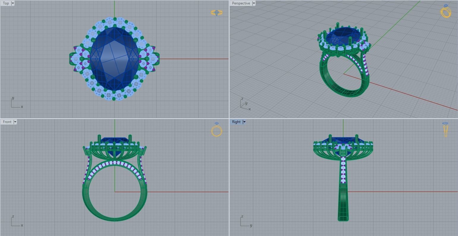  Emerald Ring with Diamonds 3D print model_1