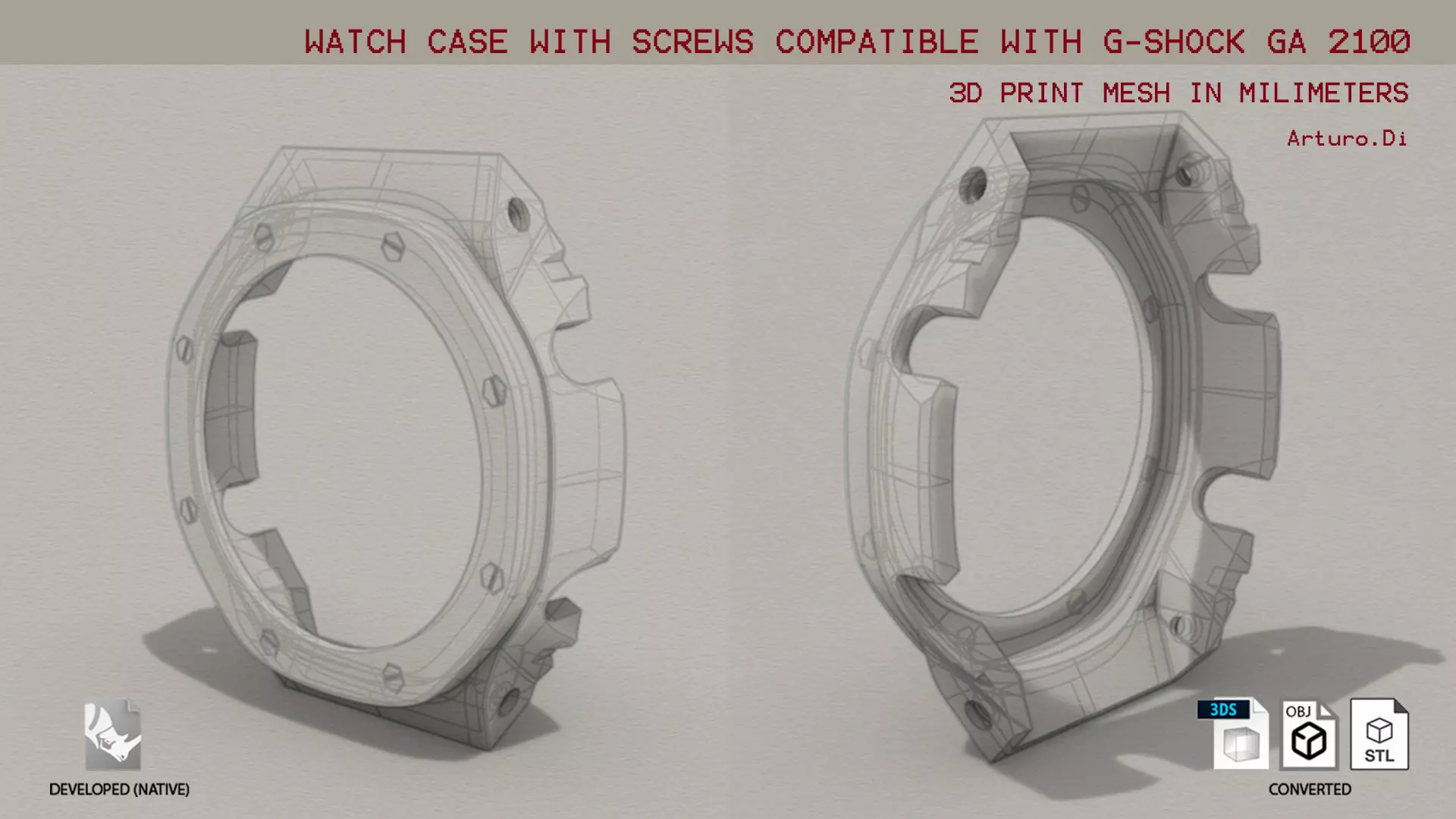 Watch Case with Screws for CASIO GA-2100 3D print model_0