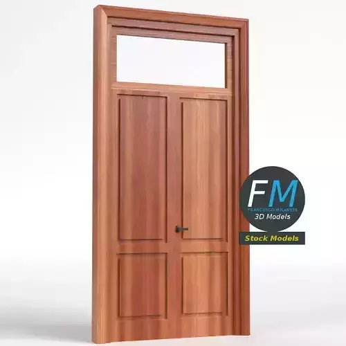 Wooden door with transom window 3D model