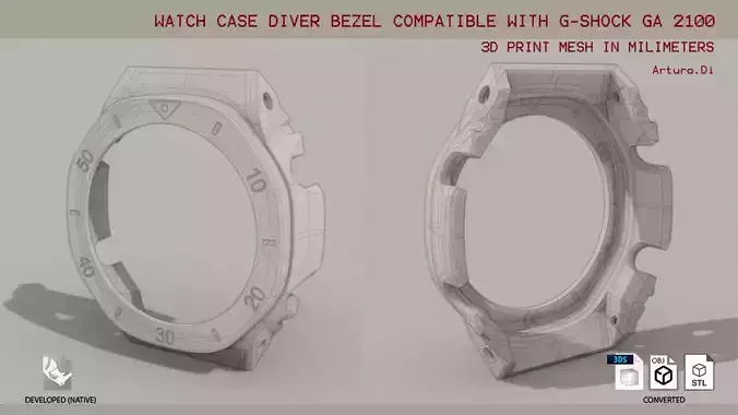 Diver Bezel Watch Case for CASIO GA-2100 3D print model