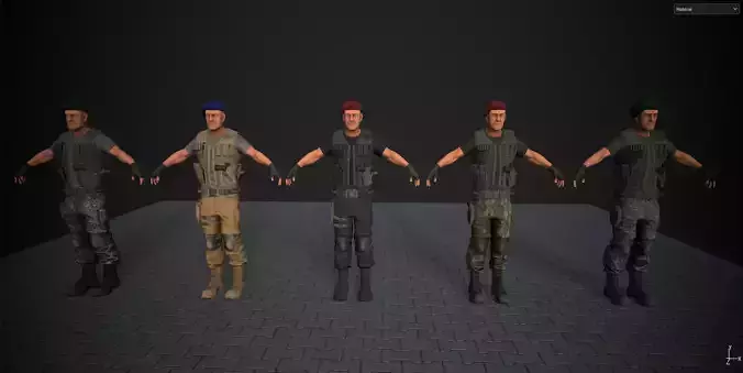 Commando set group of soldiers in uniform