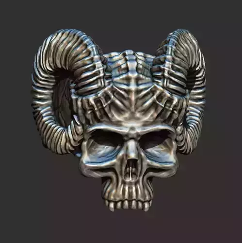 biker ring skull with horns