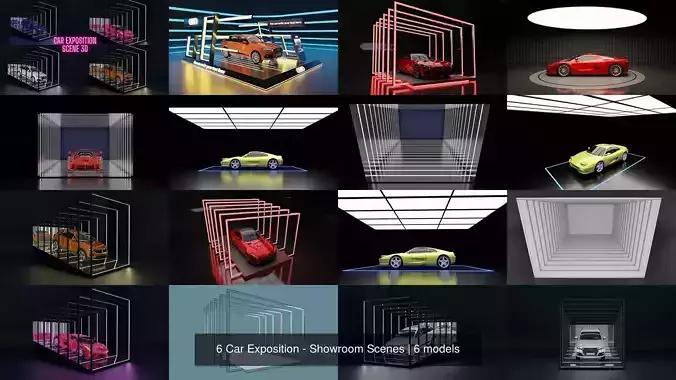 6 Car Exposition - Showroom Scenes 3D Model Collection