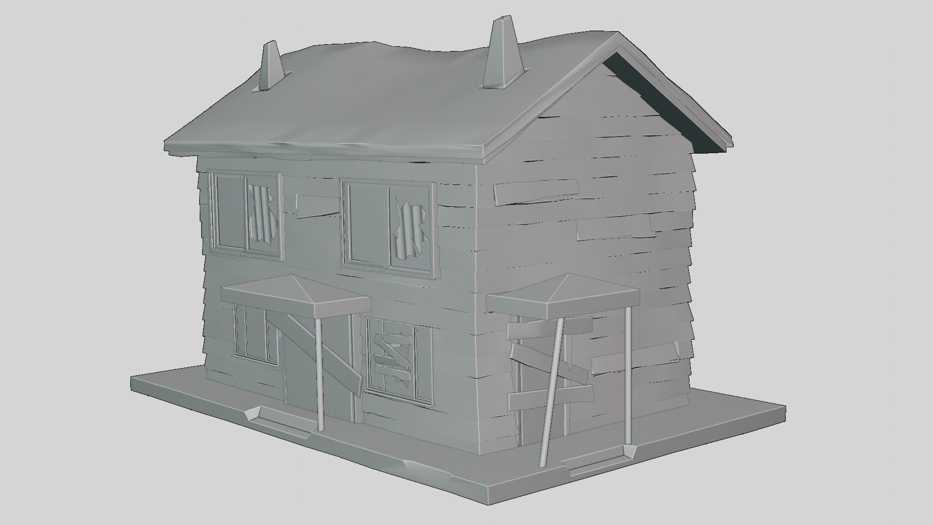 Low-poly Abandoned House  Low-poly 3D model_3