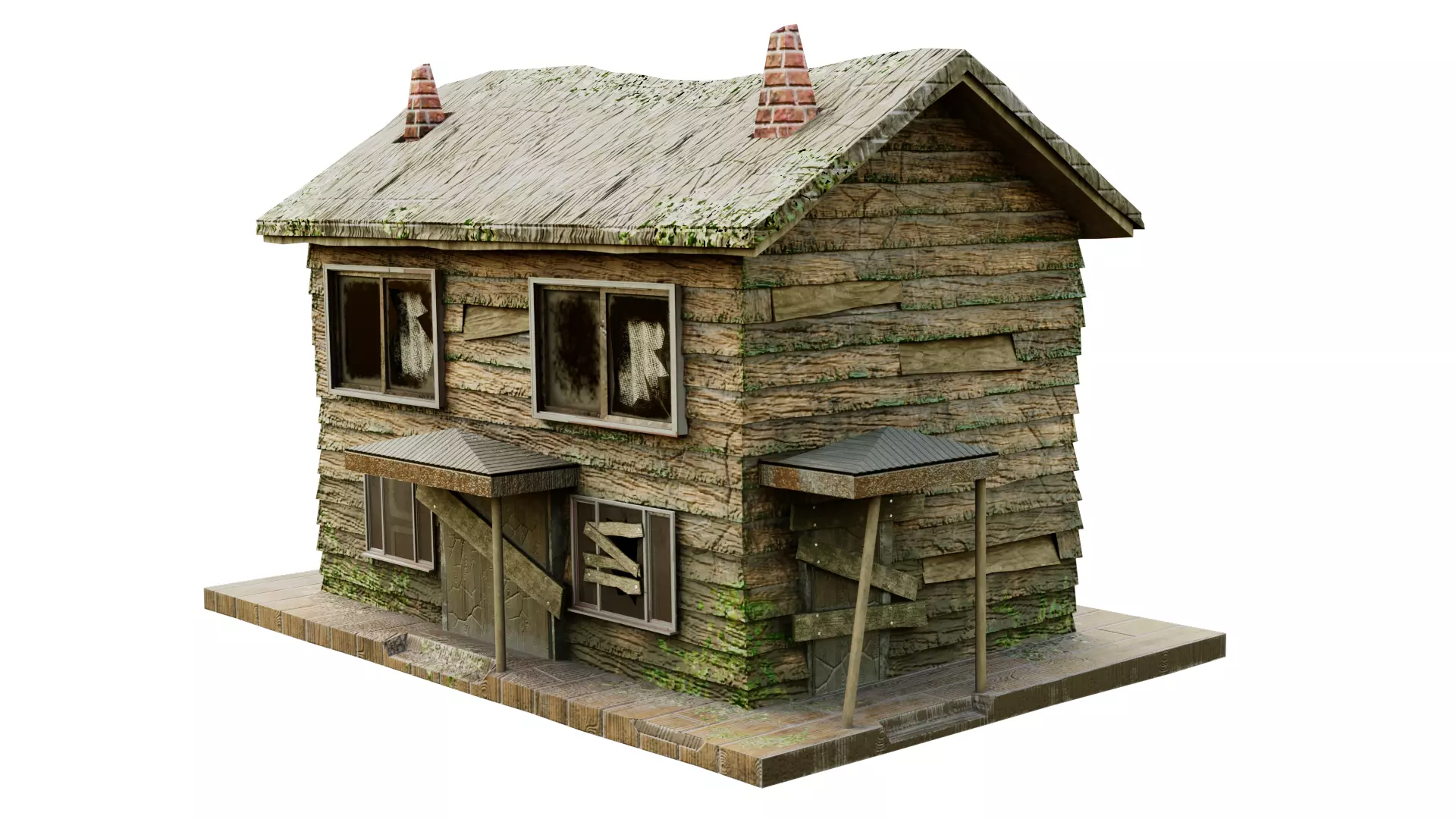 Low-poly Abandoned House  Low-poly 3D model_0