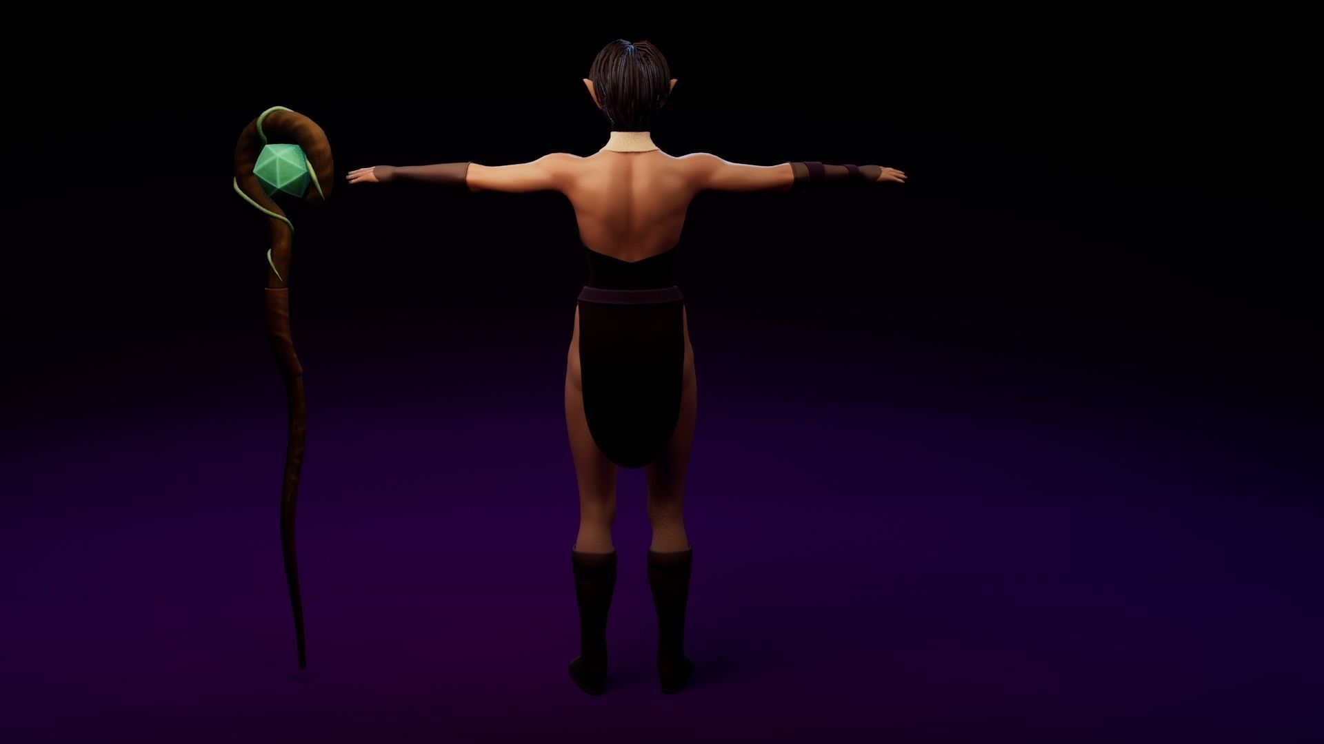 Sorceress woman holding wand Low-poly 3D model_4