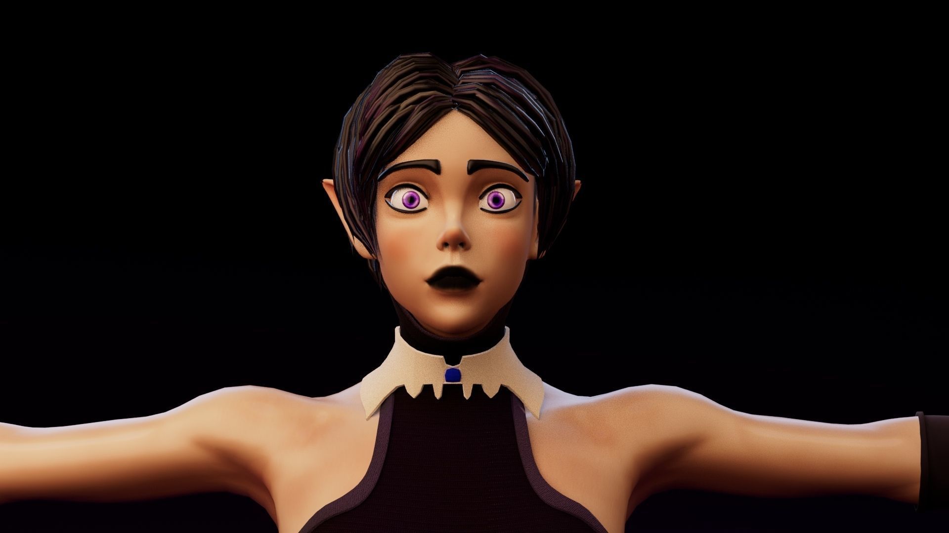 Sorceress woman holding wand Low-poly 3D model_5