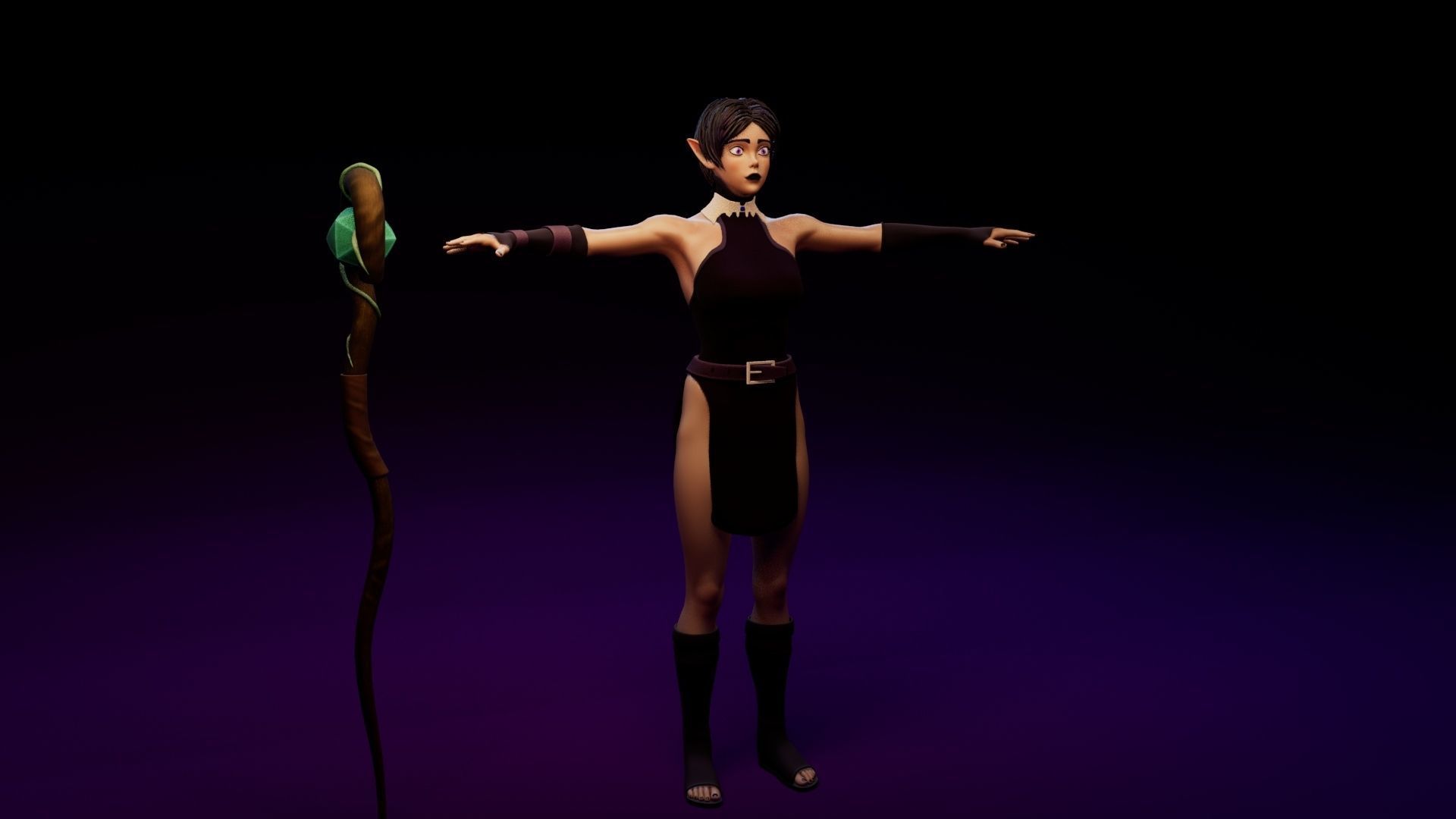 Sorceress woman holding wand Low-poly 3D model_2