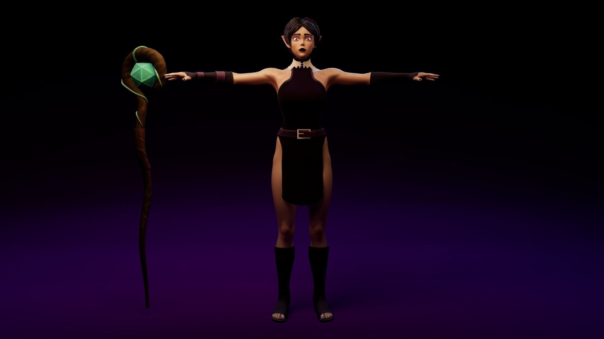 Sorceress woman holding wand Low-poly 3D model_3