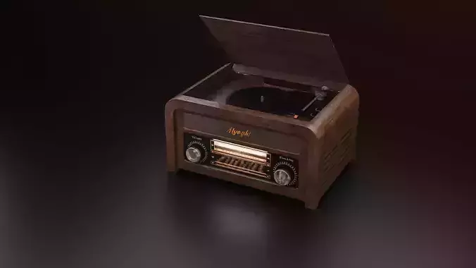 Turntable wooden record player 3D model