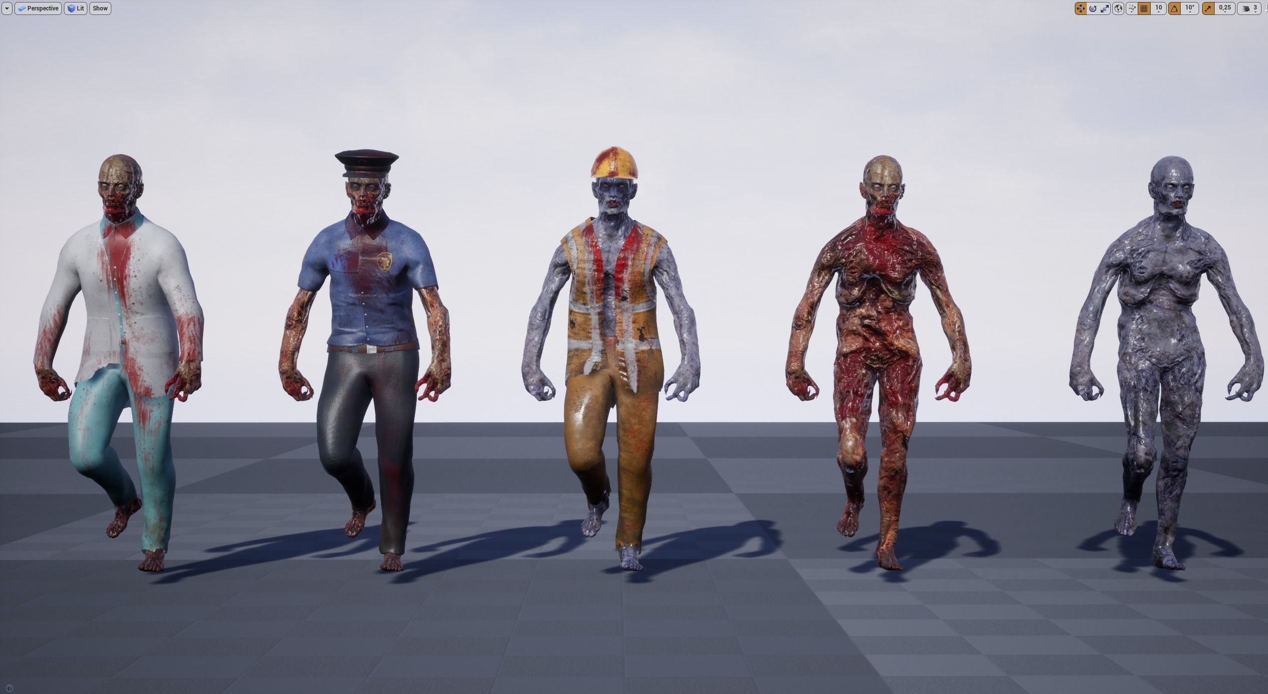 Zombies Game ready in city Low-poly 3D model_8