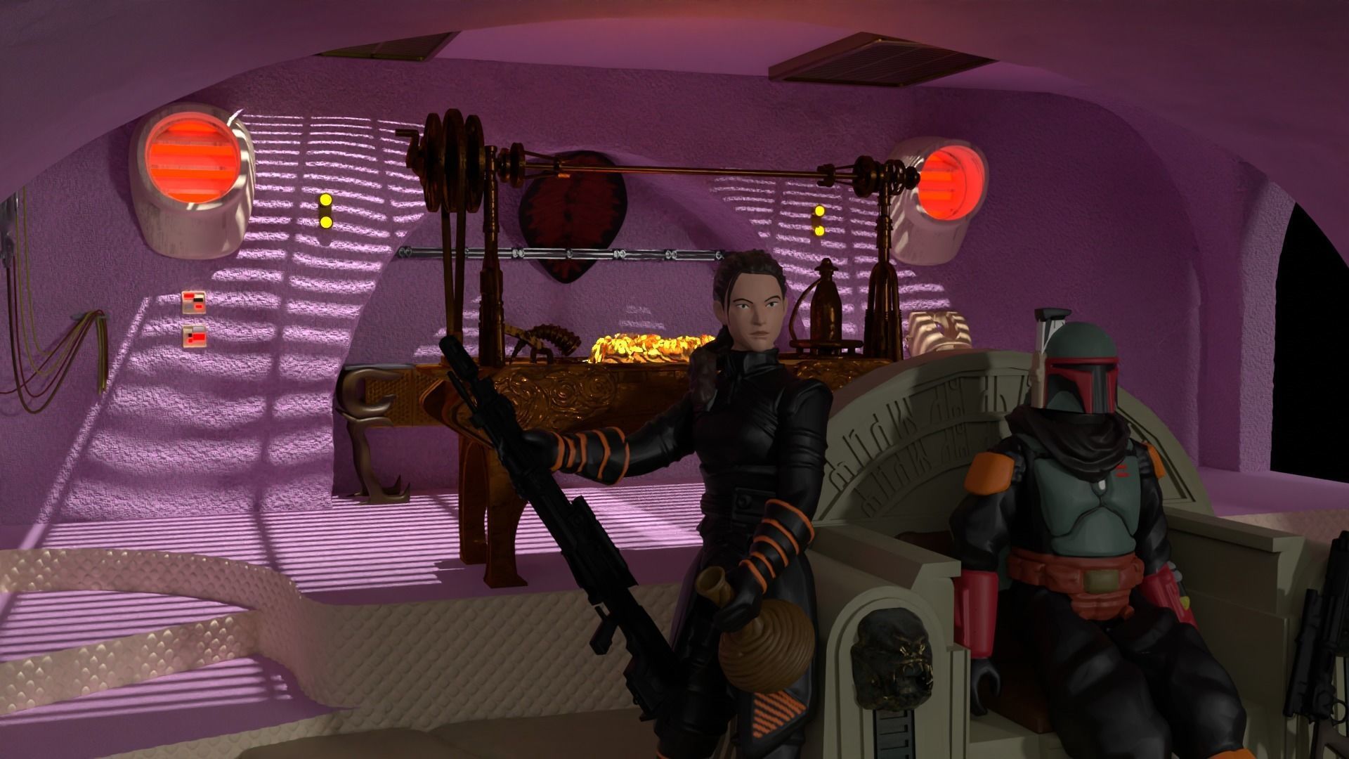 Jabbas Throne Area - Foam version complete set - 1-6 Hottoys 3D Model Collection_14