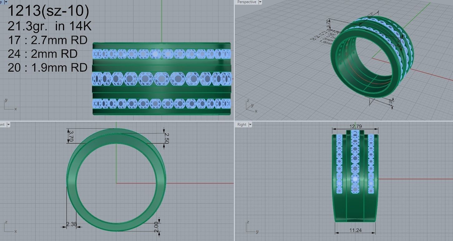 3 Row Diamond Ring 1213 3D print model_4