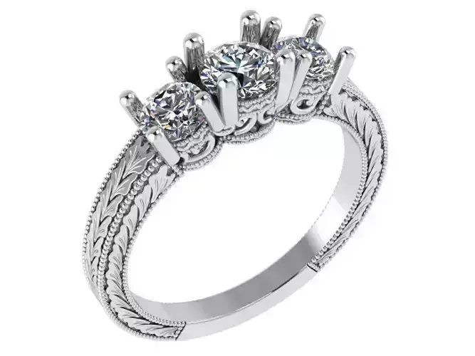 3-Stone Engraving Ring 1214