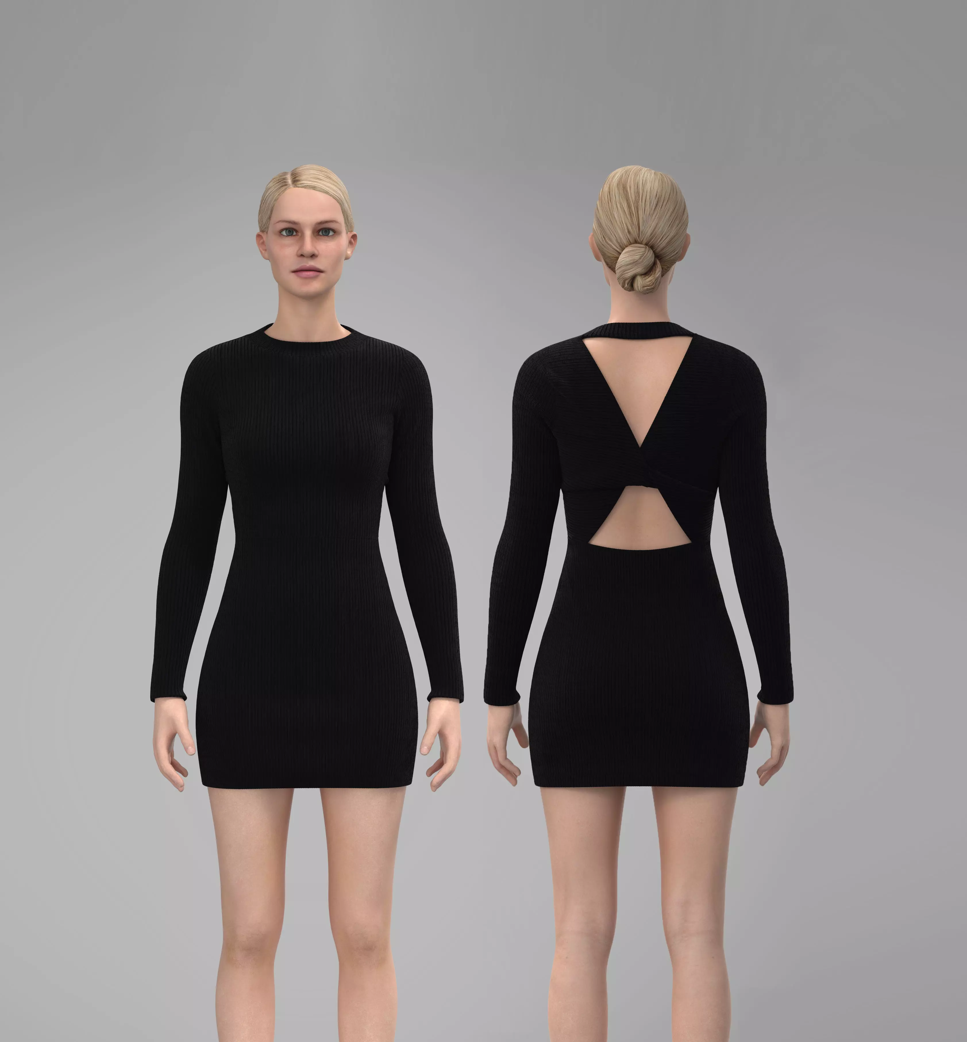 Tricot Mini Dress With Cut-Out and Twisted Back Detail 3D model | CGTrader