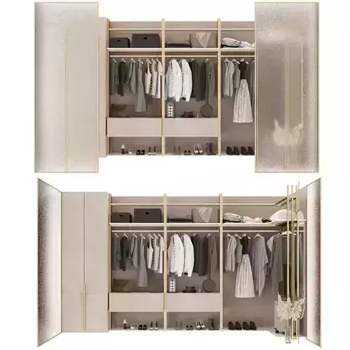 Wardrobe closet with clothes and shoes