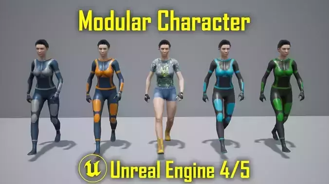 Cyber Girl Sci-Fi Modular Character Unreal Engine 4 Game Ready Low-poly 3D model