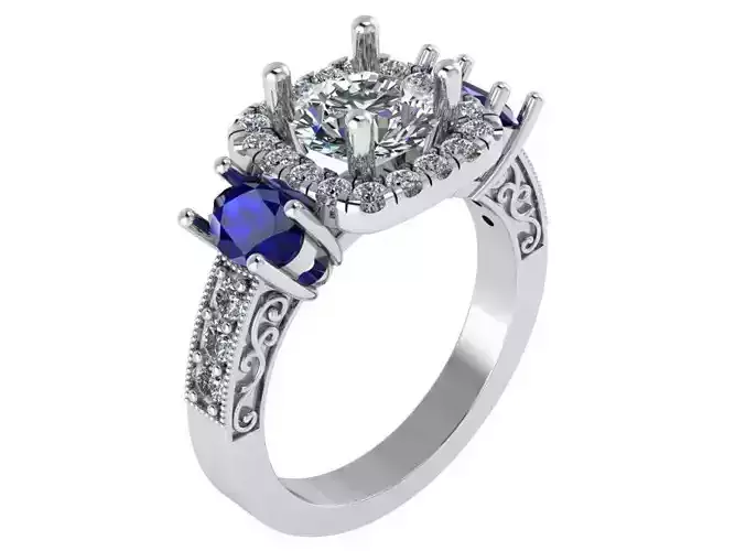 Square Halo 3-Stone Ring 0916