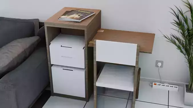 Flexible Cabinet table and chair  all in one Animated Low-poly 3D model