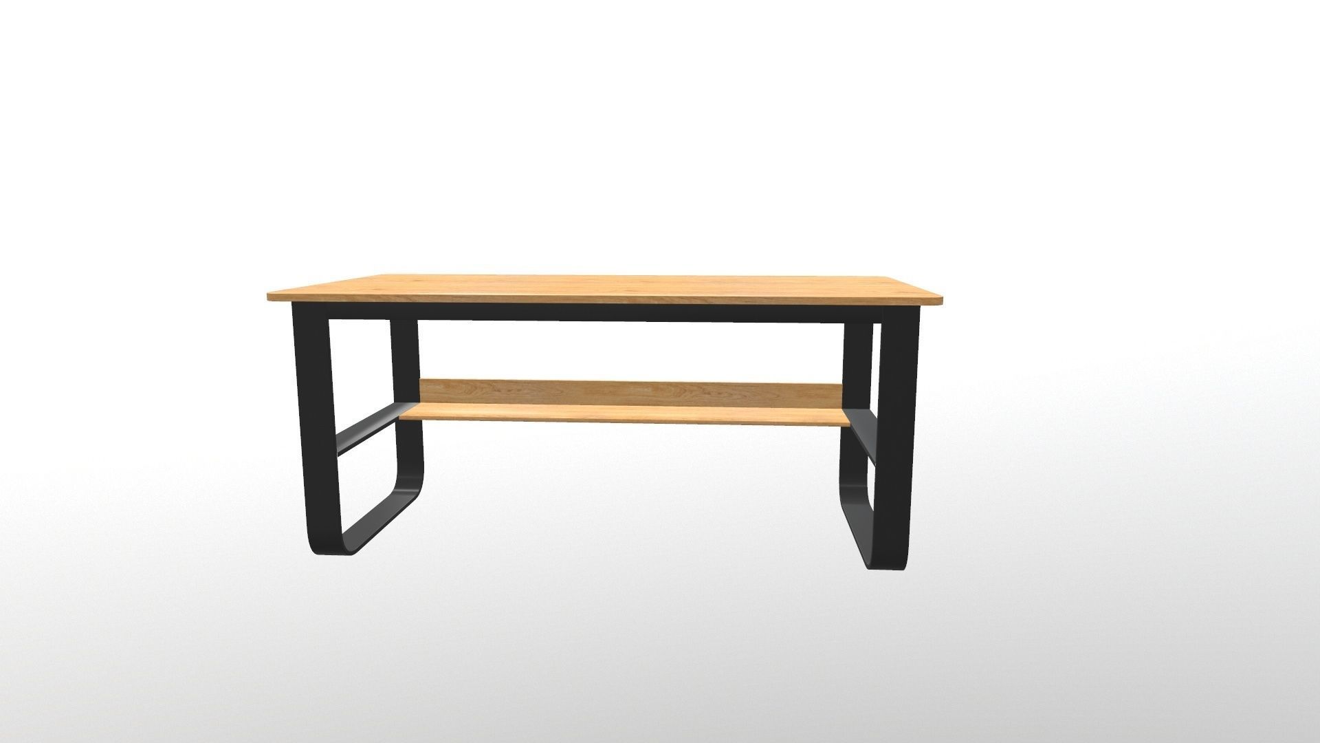 Bench table with wooden shelves 3D model_12