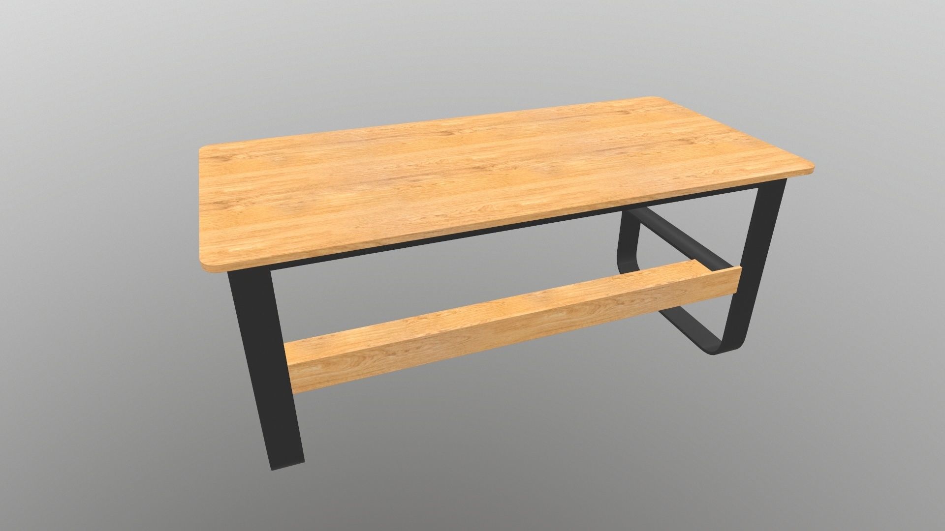 Bench table with wooden shelves 3D model_3
