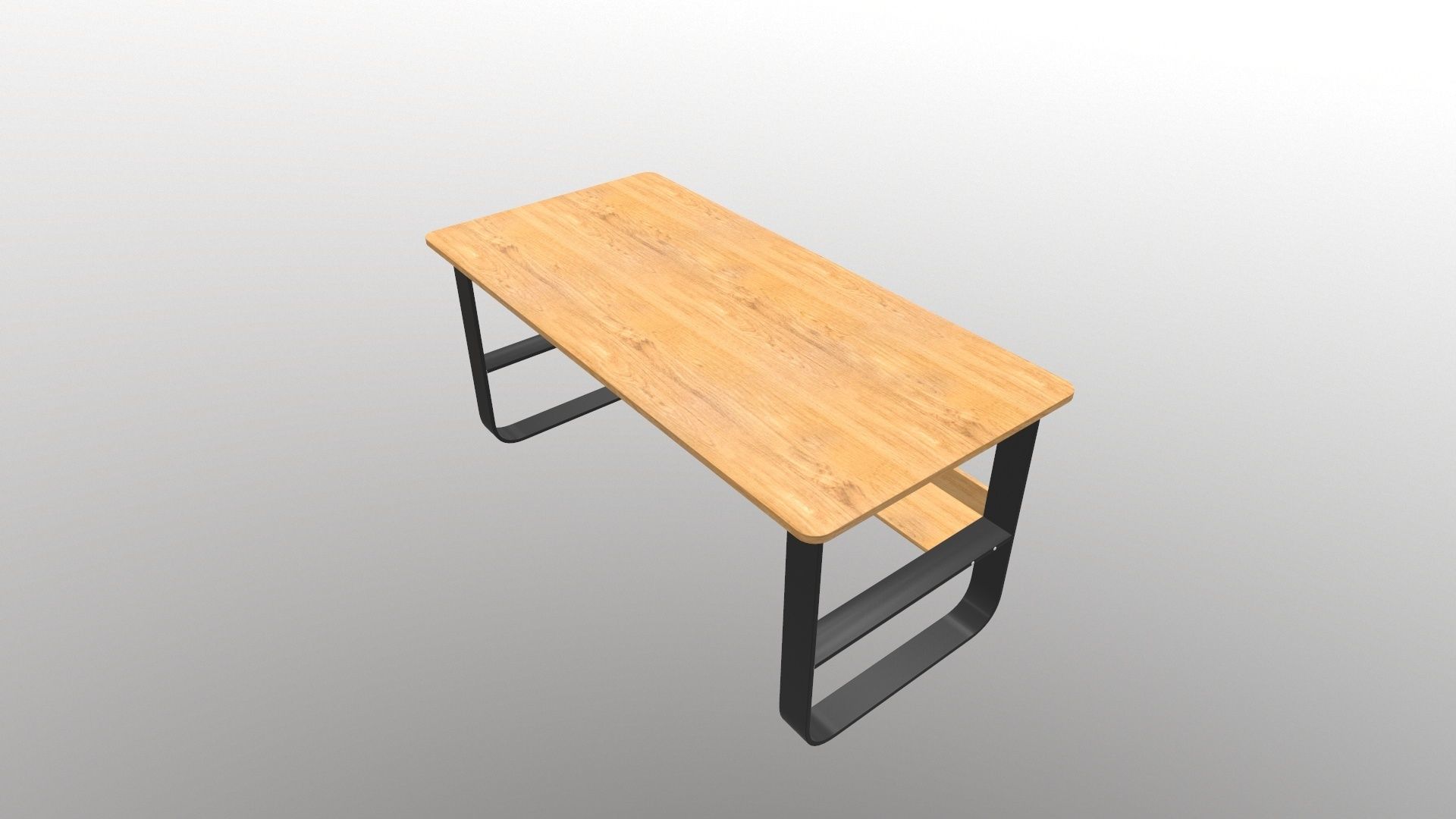 Bench table with wooden shelves 3D model_11