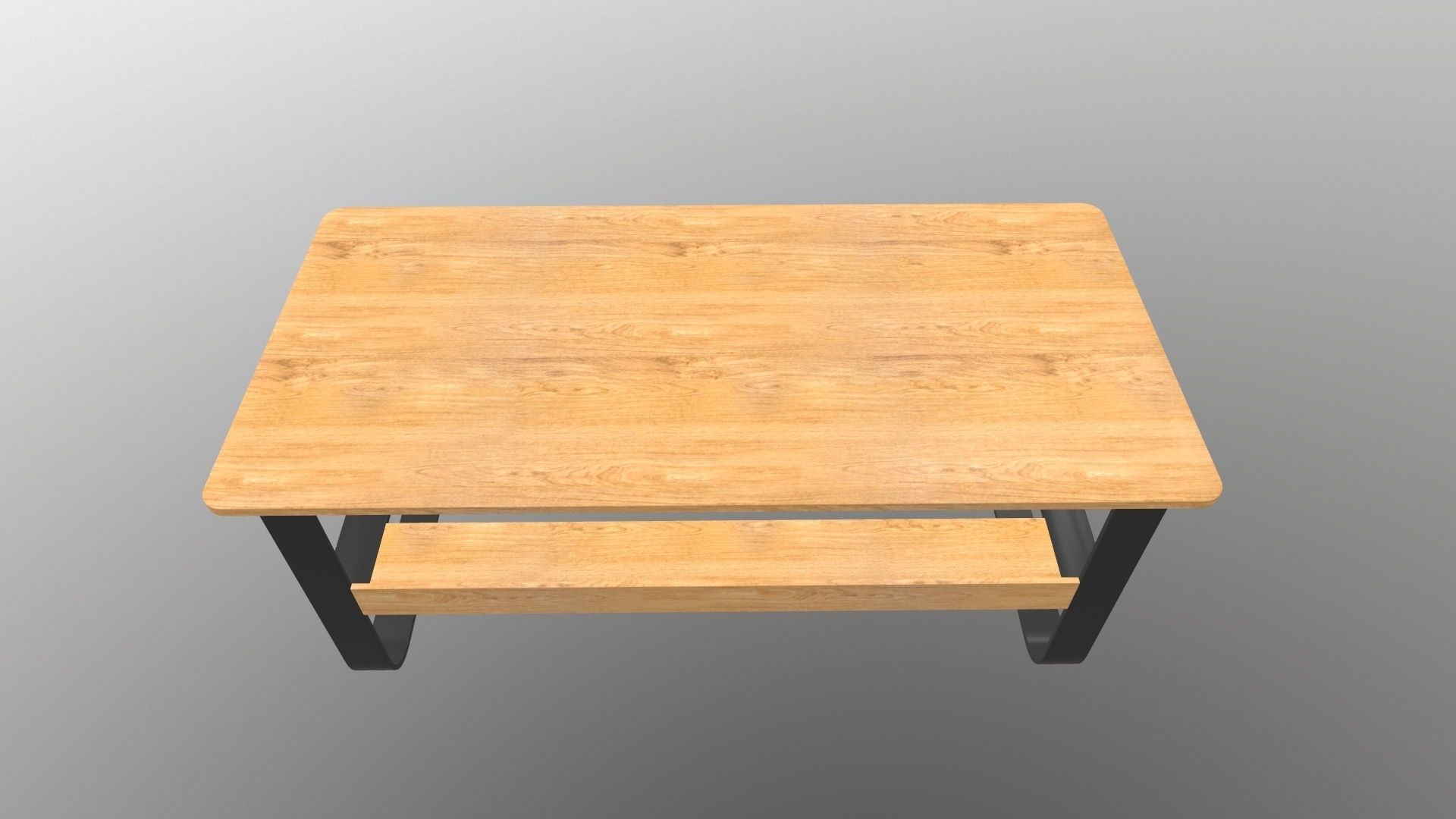 Bench table with wooden shelves 3D model_2