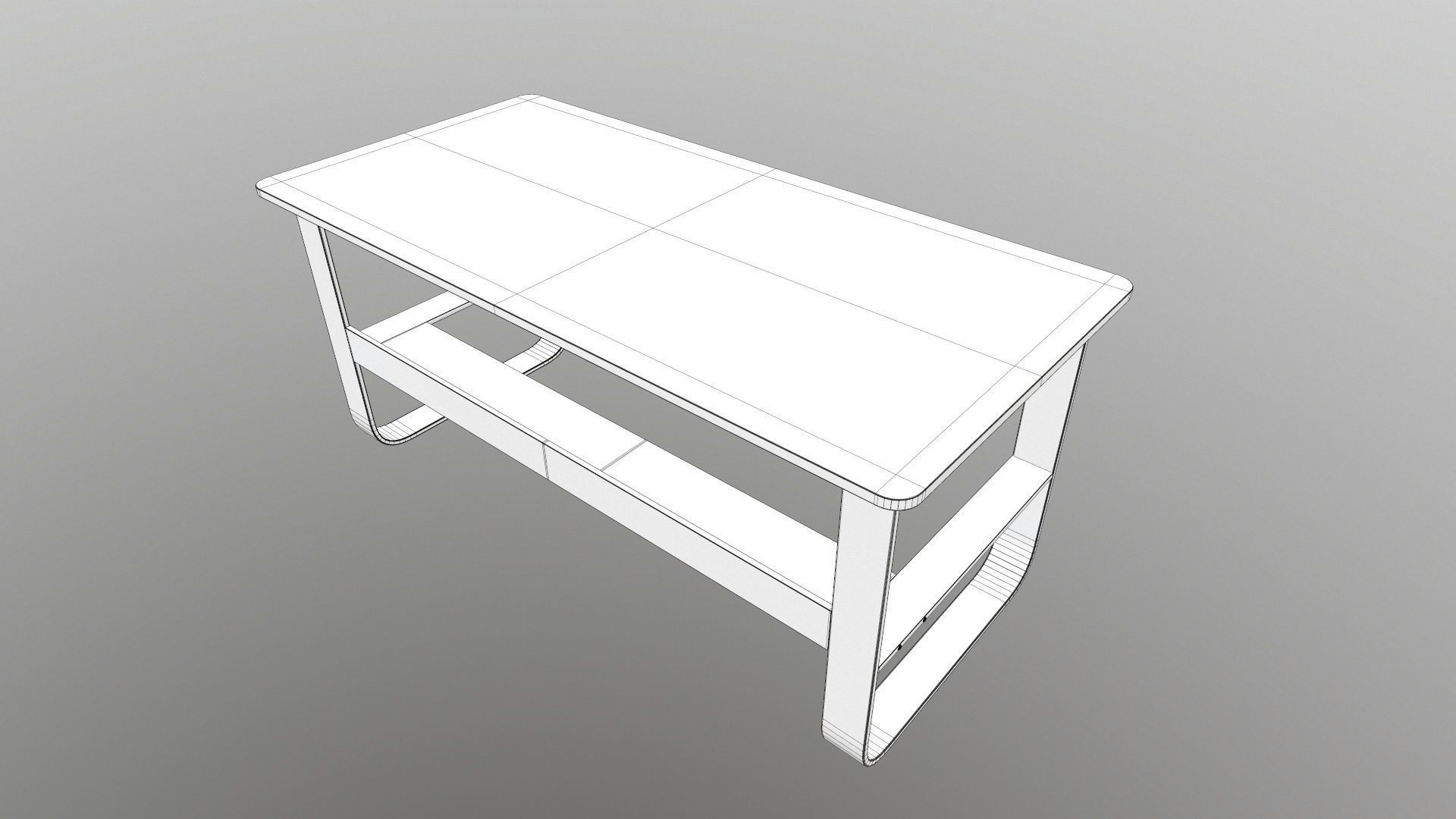 Bench table with wooden shelves 3D model_16