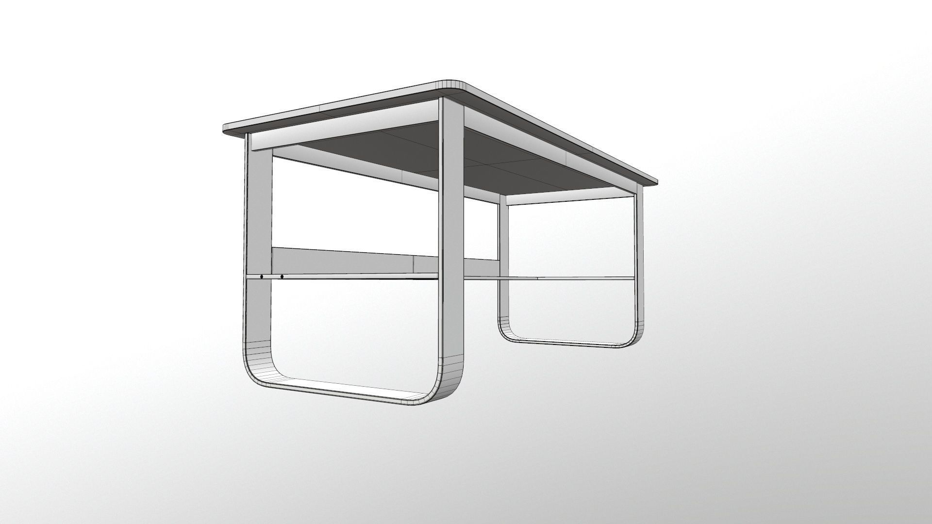 Bench table with wooden shelves 3D model_17