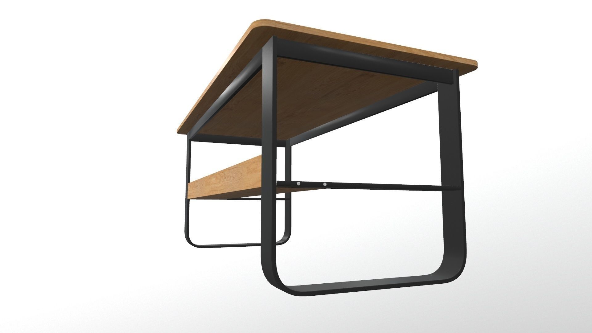 Bench table with wooden shelves 3D model_7