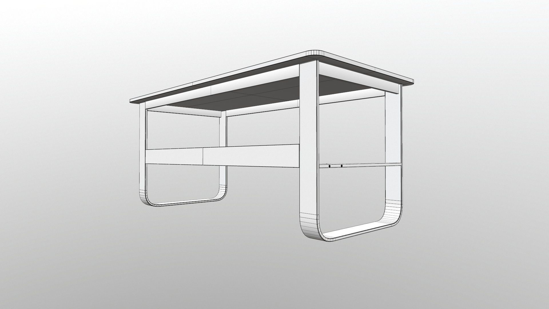 Bench table with wooden shelves 3D model_18