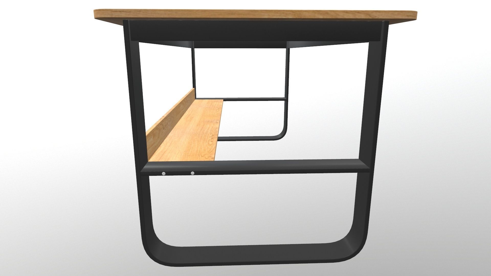 Bench table with wooden shelves 3D model_5