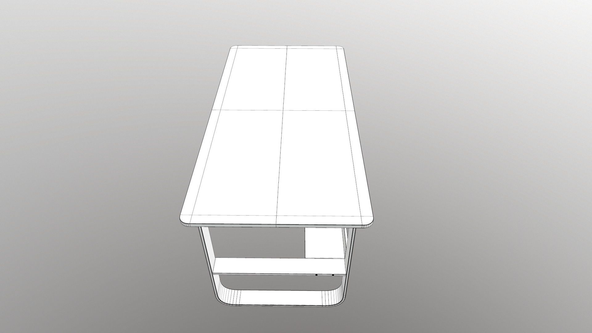 Bench table with wooden shelves 3D model_14