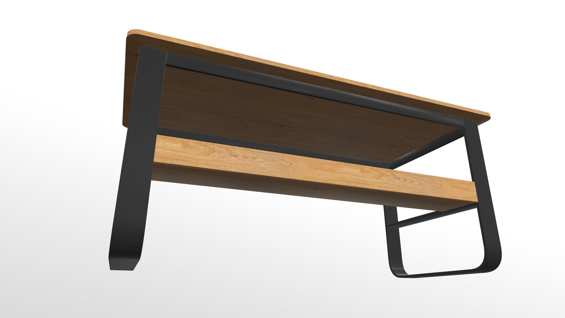 Bench table with wooden shelves 3D model_9