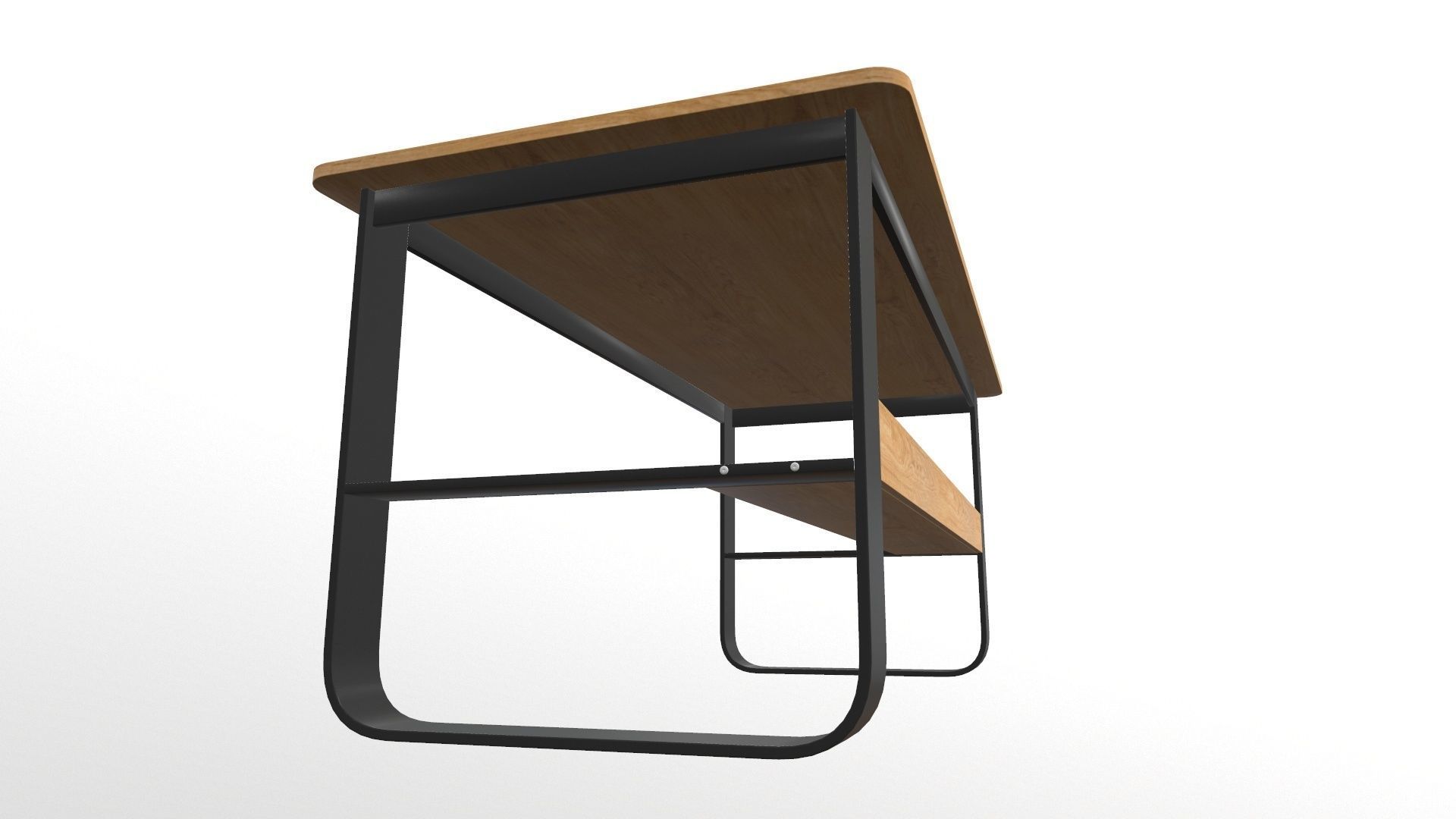 Bench table with wooden shelves 3D model_10