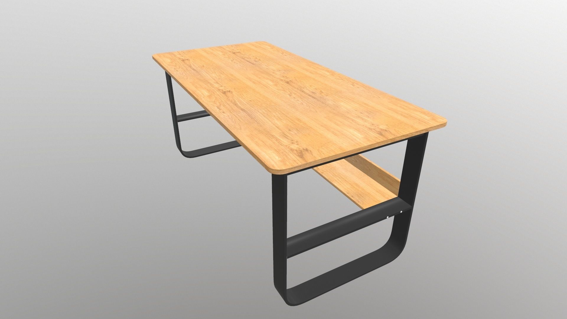 Bench table with wooden shelves 3D model_4