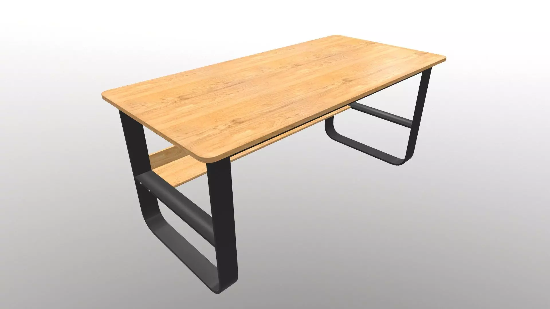 Bench table with wooden shelves 3D model_0