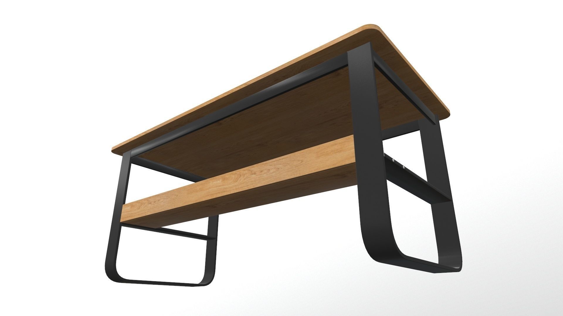 Bench table with wooden shelves 3D model_8