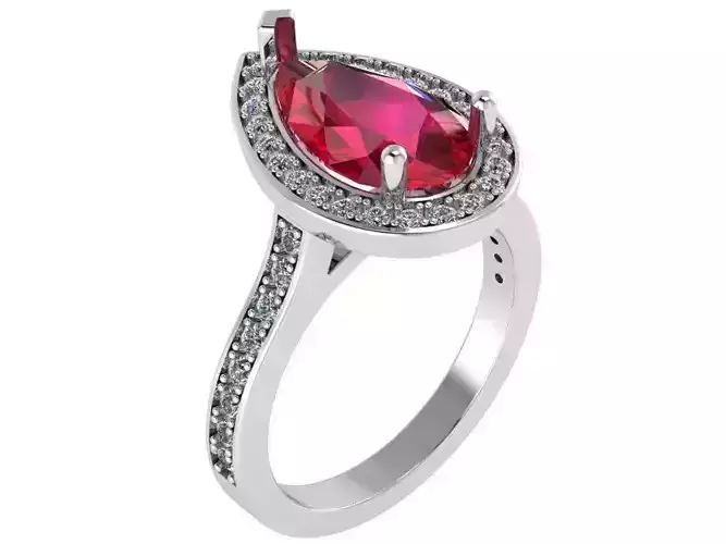 Pear Halo Ruby Ring 0920