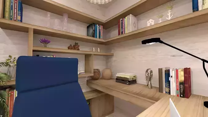 office home with bookshelves and chair