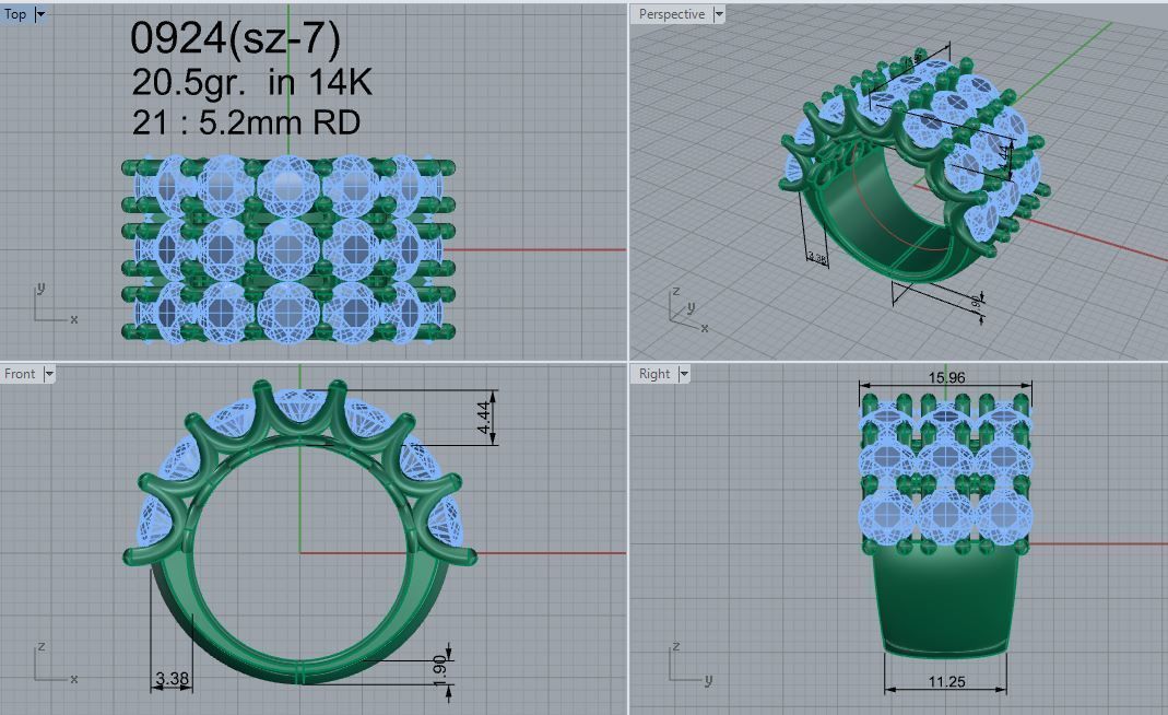 3 Row Diamond Ring 0924 3D print model_4