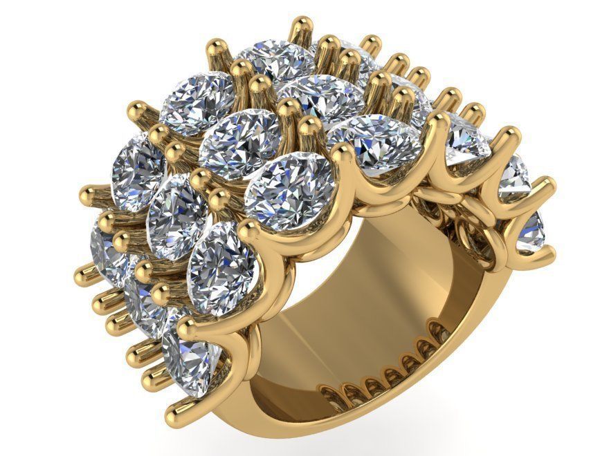 3 Row Diamond Ring 0924 3D print model_1