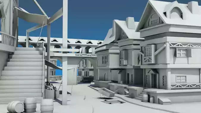 Medieval Street 3D Game Environment Low-poly 3D model