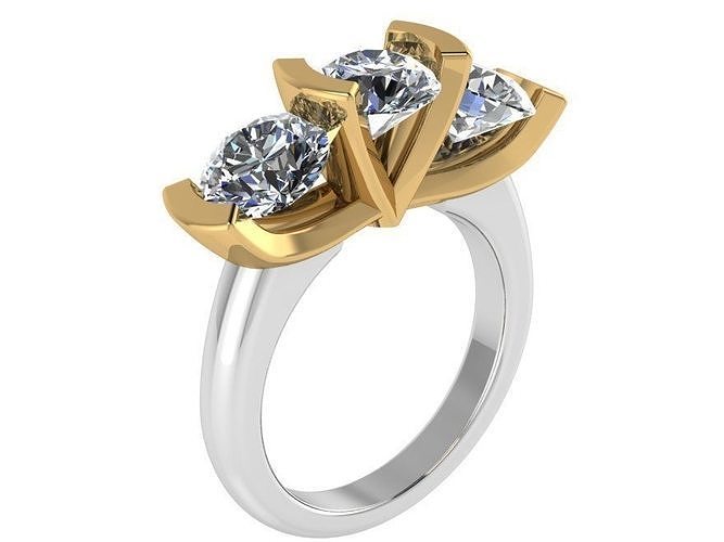 3-Stone Diamond Ring 0961 3D print model