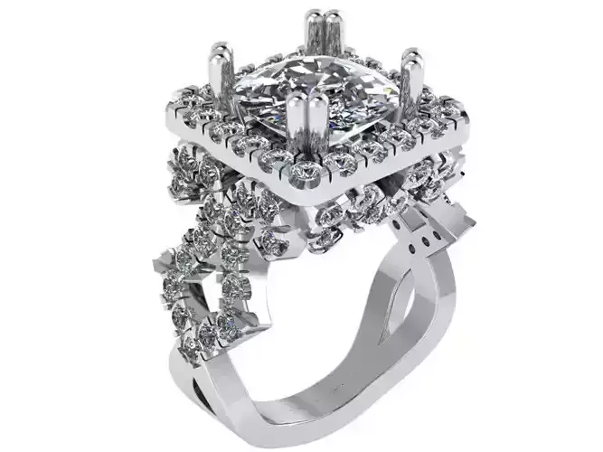 Square Halo Ornamental Diamond Ring 0962 