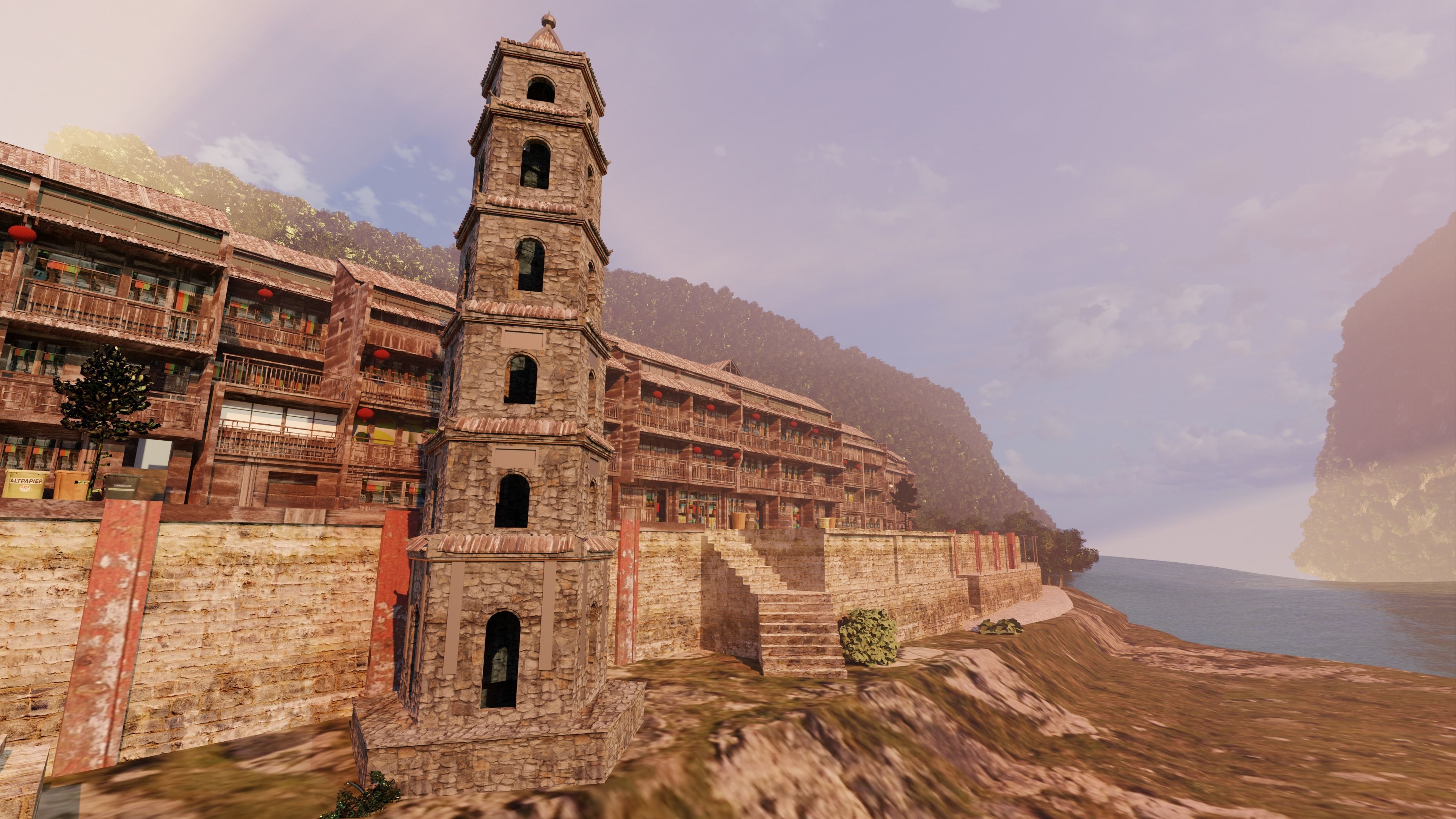 Chinese Vintage Scene with River 3D model_6